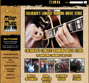 Miller Music web design, Longmont, Colorado