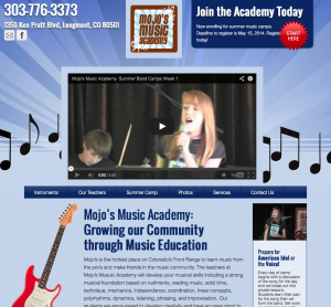 Mojo's Music Academy web design, Longmont, Colorado
